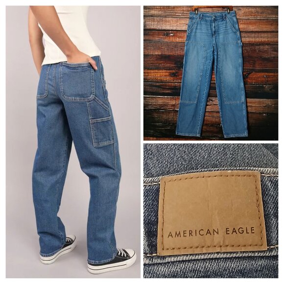 American Eagle Outfitters Denim - American Eagle Carpenter Jeans 8 High Rise Baggy Straight Double Front Denim